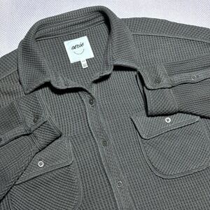 Aerie LumberJane Waffle Shirt Womens Small Button Oversized Smoked Gray Pockets